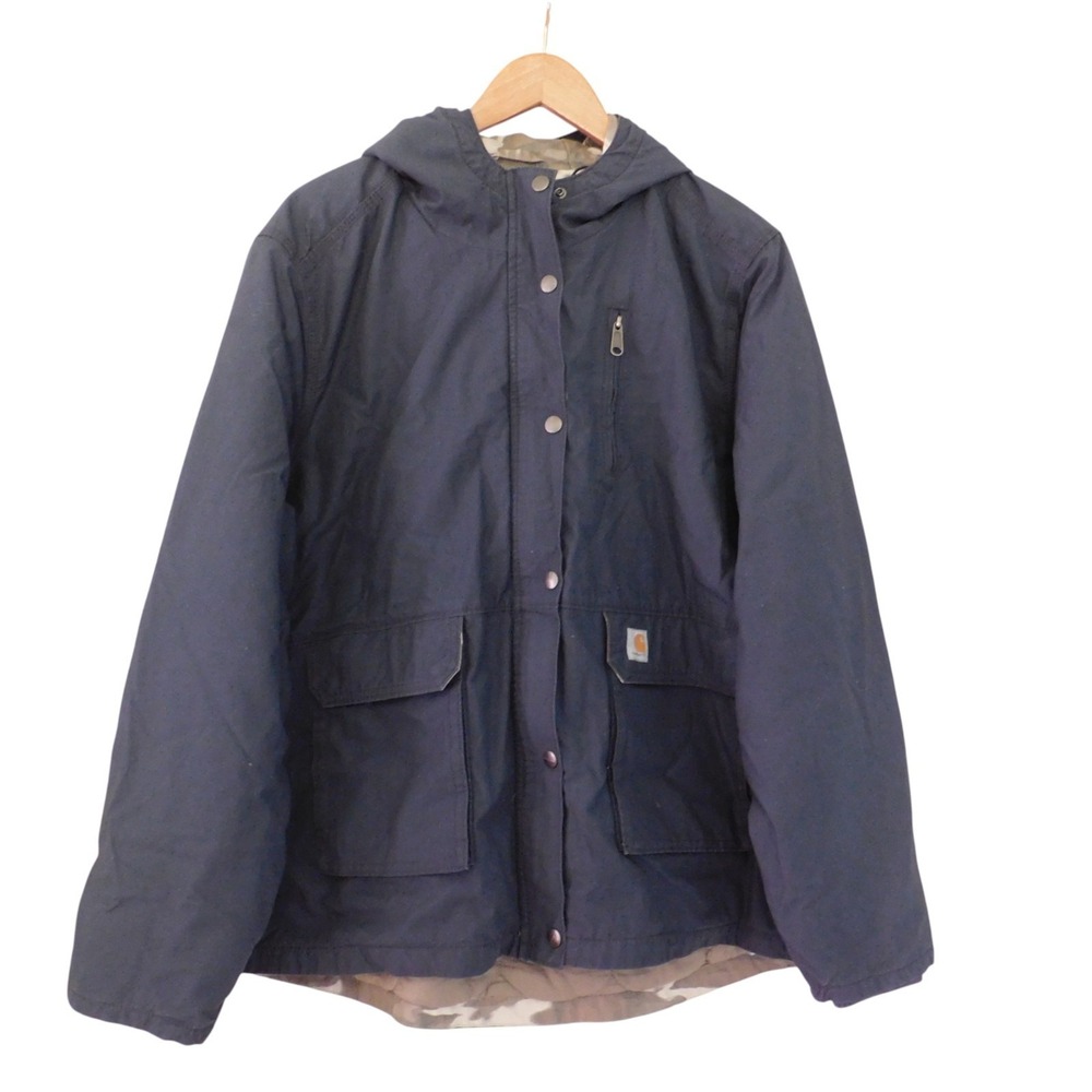 Carhartt Womens Jacket Parka Hooded Navy Blue Quilted Winter Workwear Sz XXL